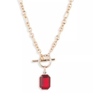 Lauren Ralph Lauren Pavé & Red Stone Pendant Necklace in Gold Tone